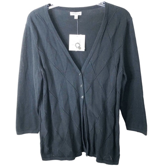 Croft & Barrow NWT Women's Black 3 Button Diamond Pattern Lightweight Cardigan L - Picture 1 of 8